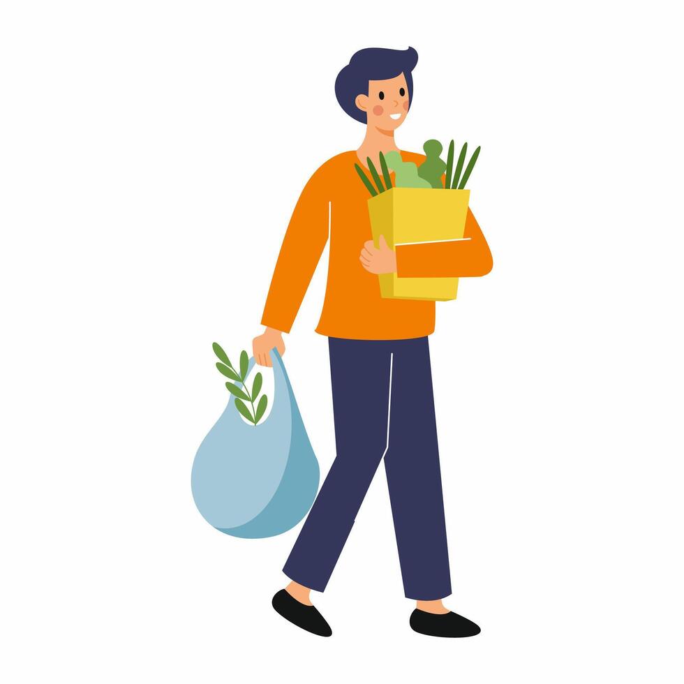 Man with shopping leaves supermarket vector