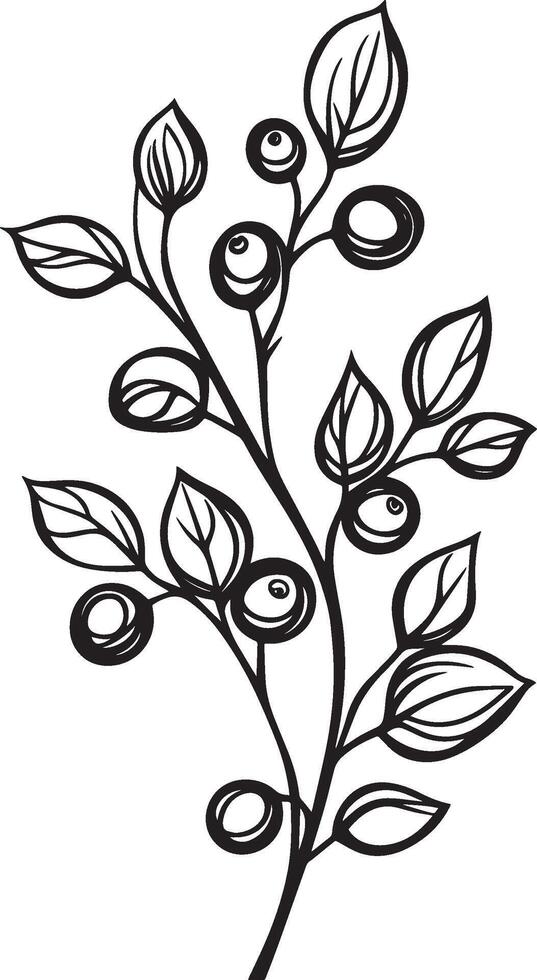 Branch with cranberries clean simple linear outline black vector