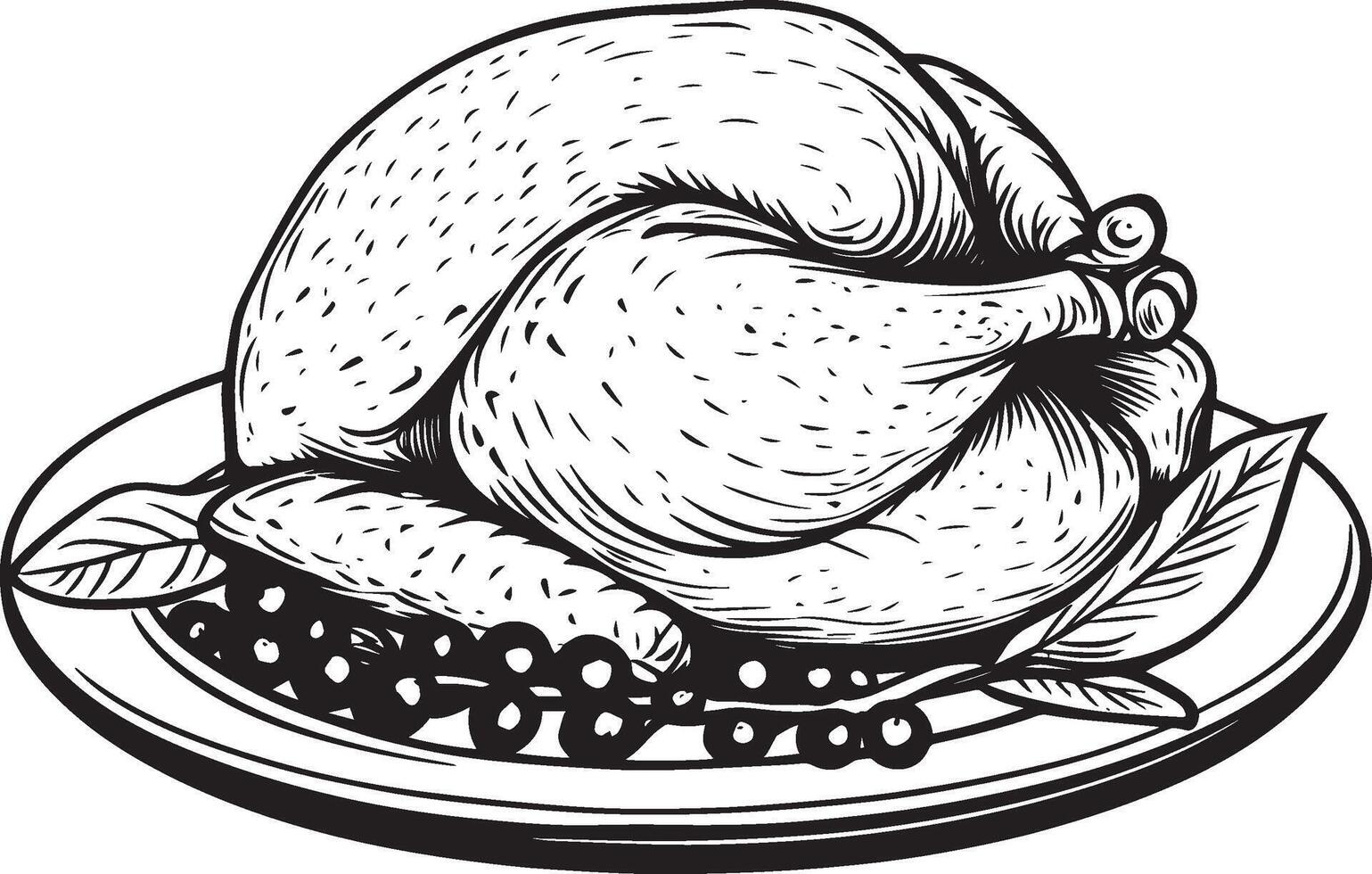 a black and white drawing of a turkey on a plate vector