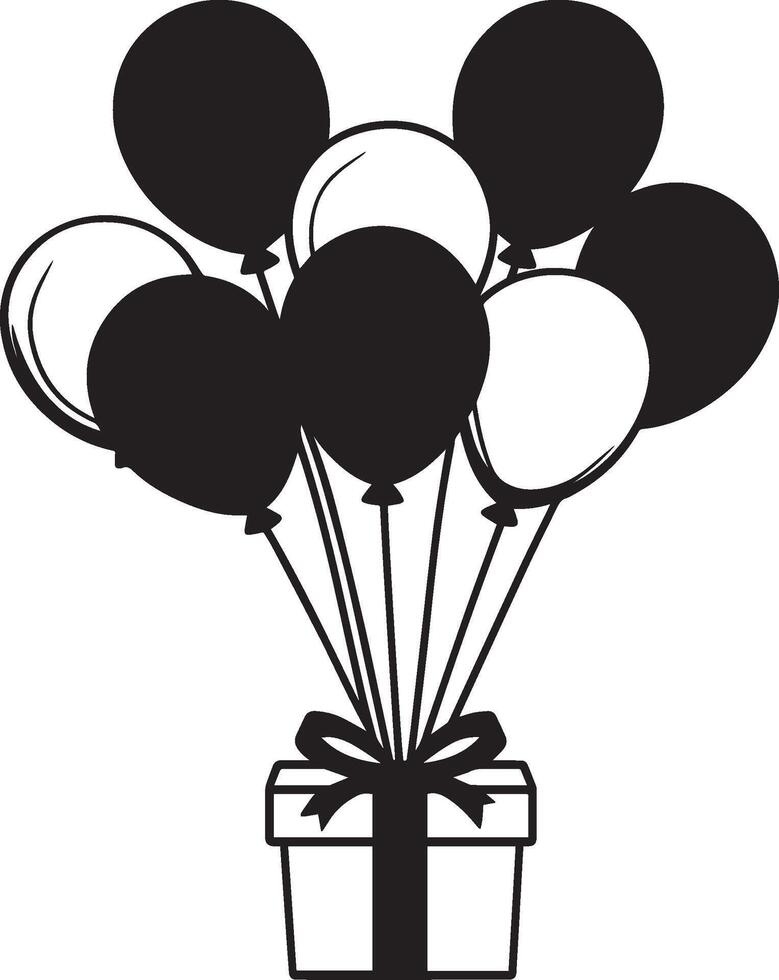 Gift attached with flying balloon icon vector
