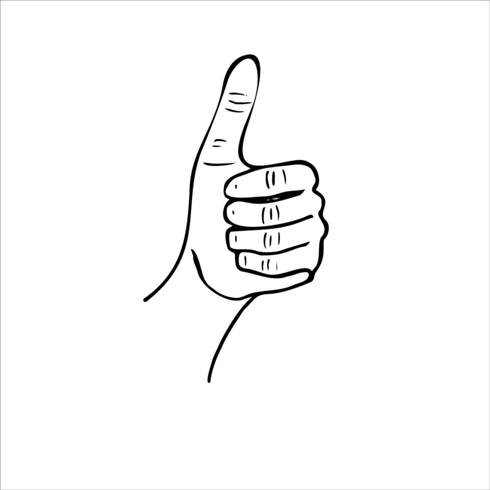 Finger giving thumbs up, the rest of the fingers are clenched into fist isolated illustration. Black and white drawing of human hand showing OK or like symbol. Template for logo, web vector
