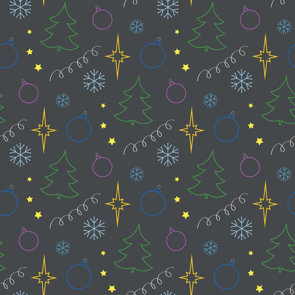Seamless New Year pattern, beautiful dark gray background with Christmas themed elements vector