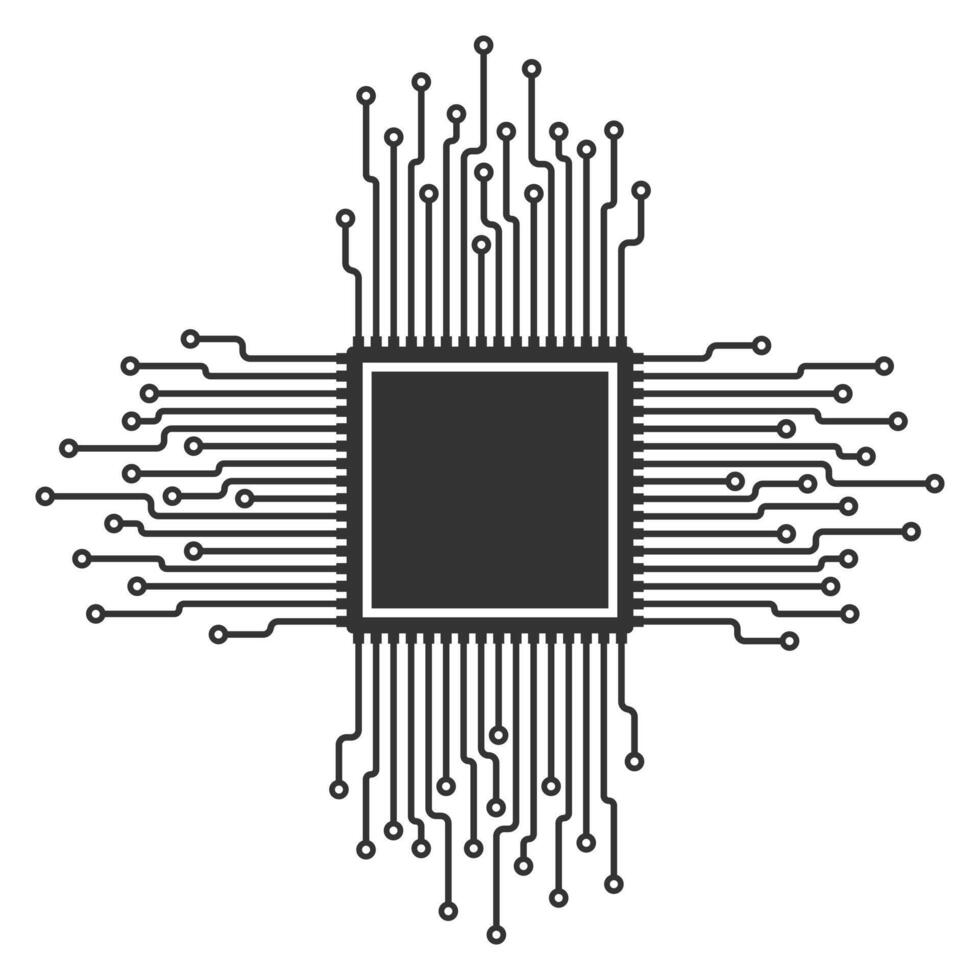 AI, CPU, GPU microchip icon, Machine learning micro chip symbol, ML icon, Artificial intelligence sign. Microchip illustration image. Isolated on white background. vector