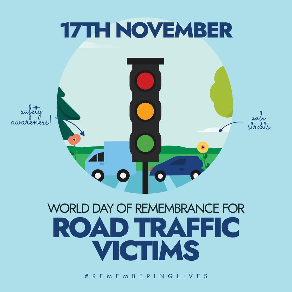 17th November Traffic Victims day celebration banner with traffic signal, road view vector