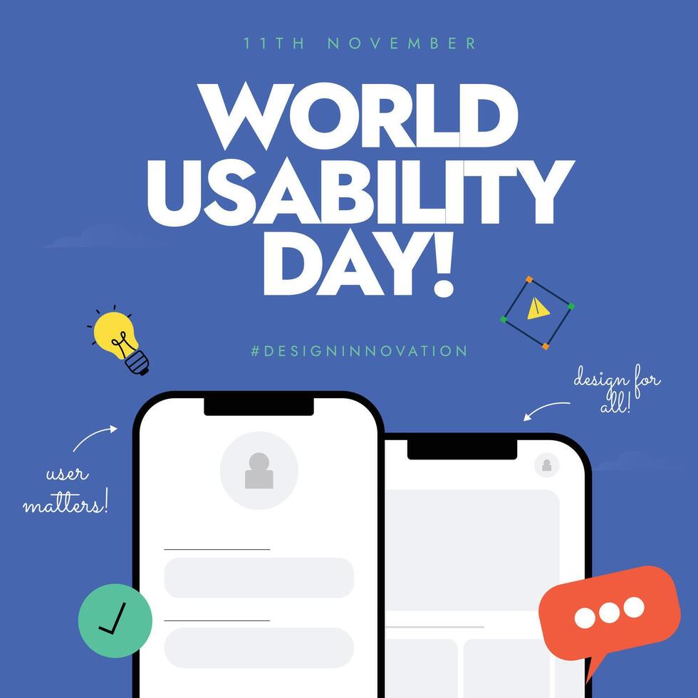 World Usability day. 11th November World UX day celebration banner with two smartphone screens vector