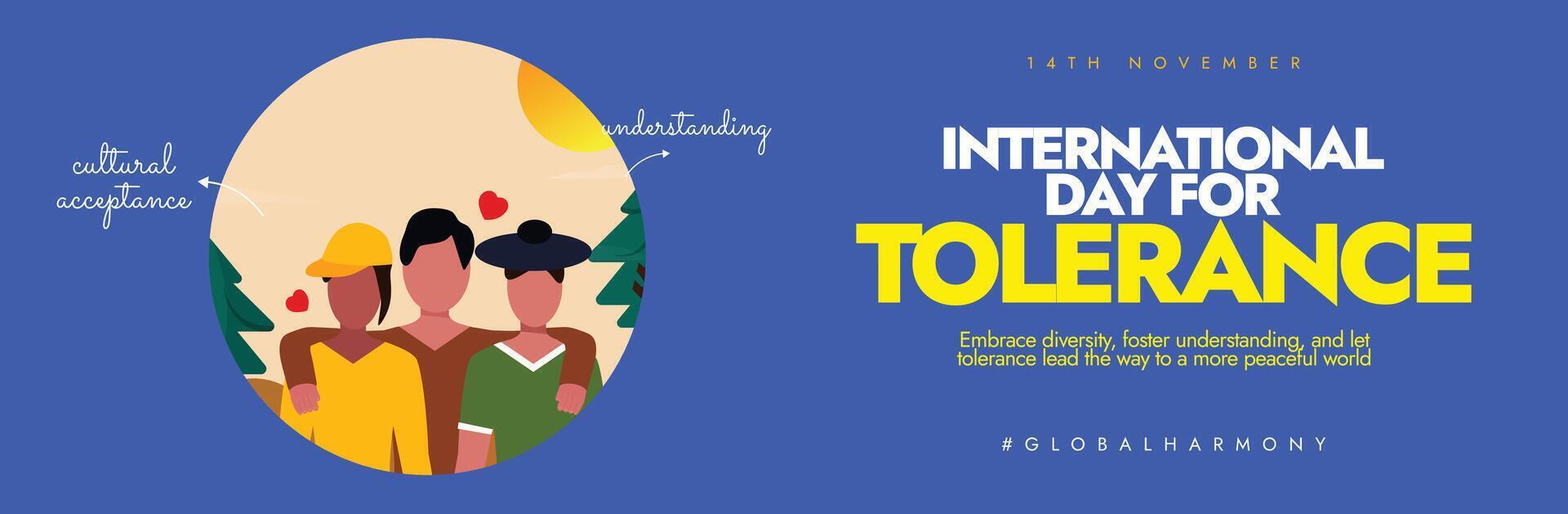Day for Tolerance awareness banner with group of friends. vector