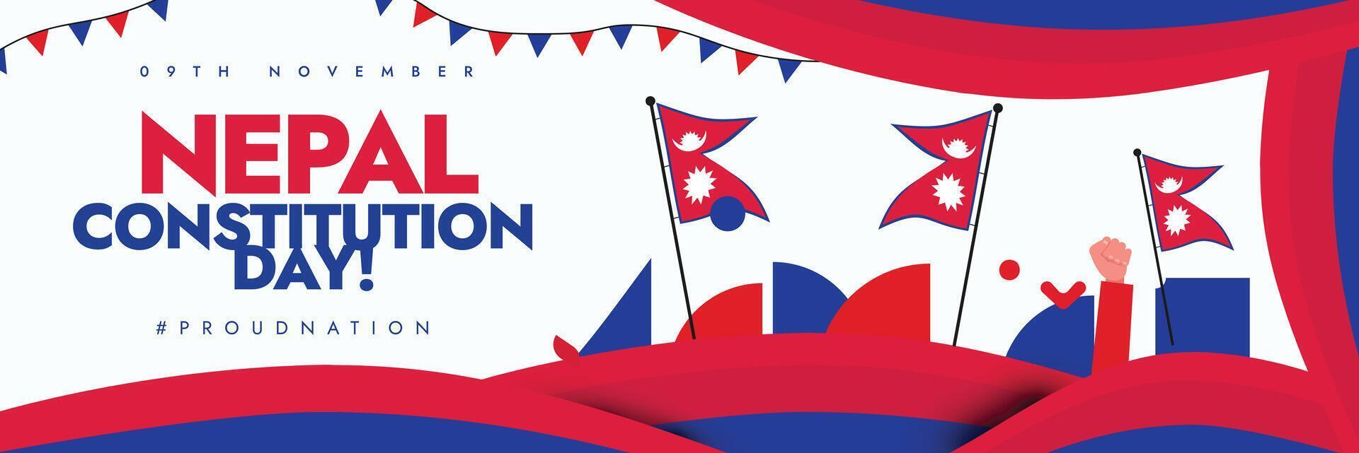 Nepal Constitution Day. 9th November Nepal constitution day celebration cover banner with its flags, abstract art element in flag colour vector
