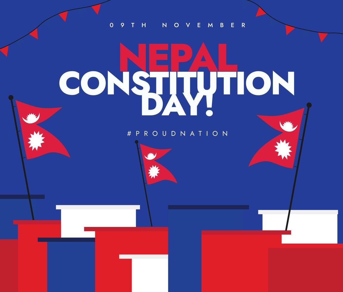Nepal Constitution Day 9th November celebration banner, post. Nepal Constitution day celebration banner with its flags, abstract art elements in flag colours vector