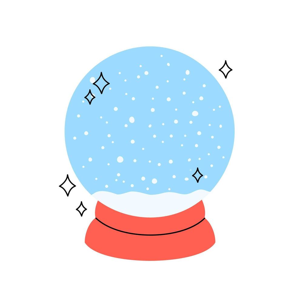 Snow globe with doodle elements. Isolated illustration of cute snowball. Winter holidays symbol. Simple crystal snow ball on white background vector