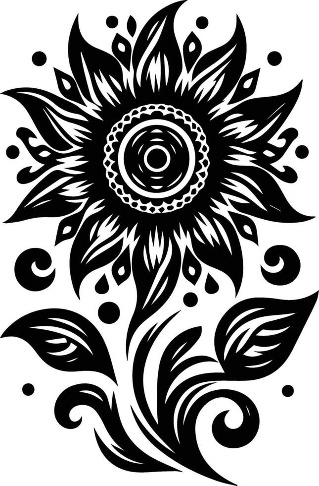 Flower illustration black color vector