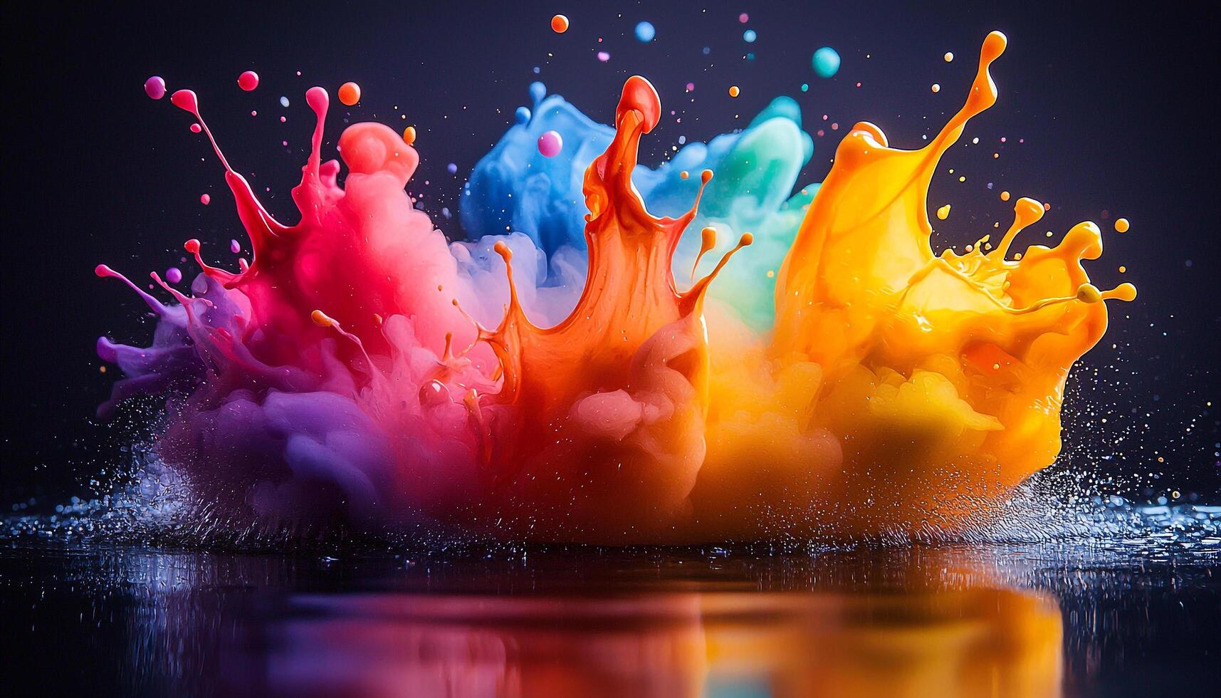 Vibrant colors splashing in liquid, flame shapes glowing generated by AI photo