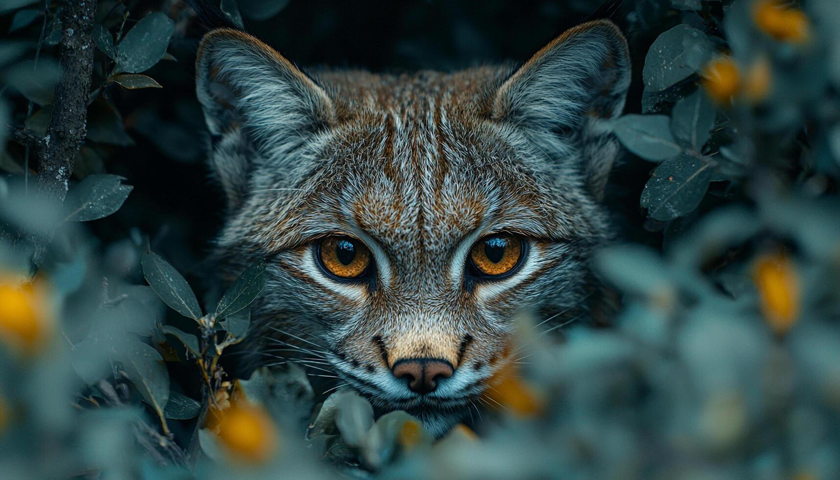 Bobcat staring, beauty in nature, wildcat in snow generated by AI photo