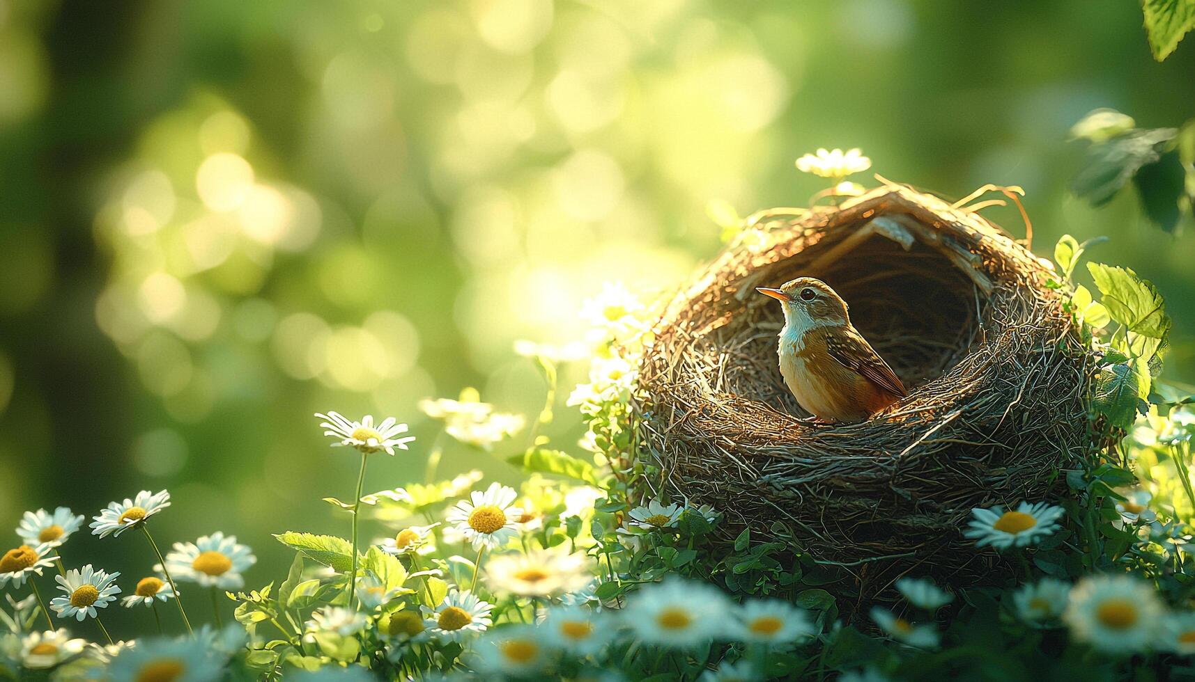 Young bird perching on branch in nature beauty generated by AI photo