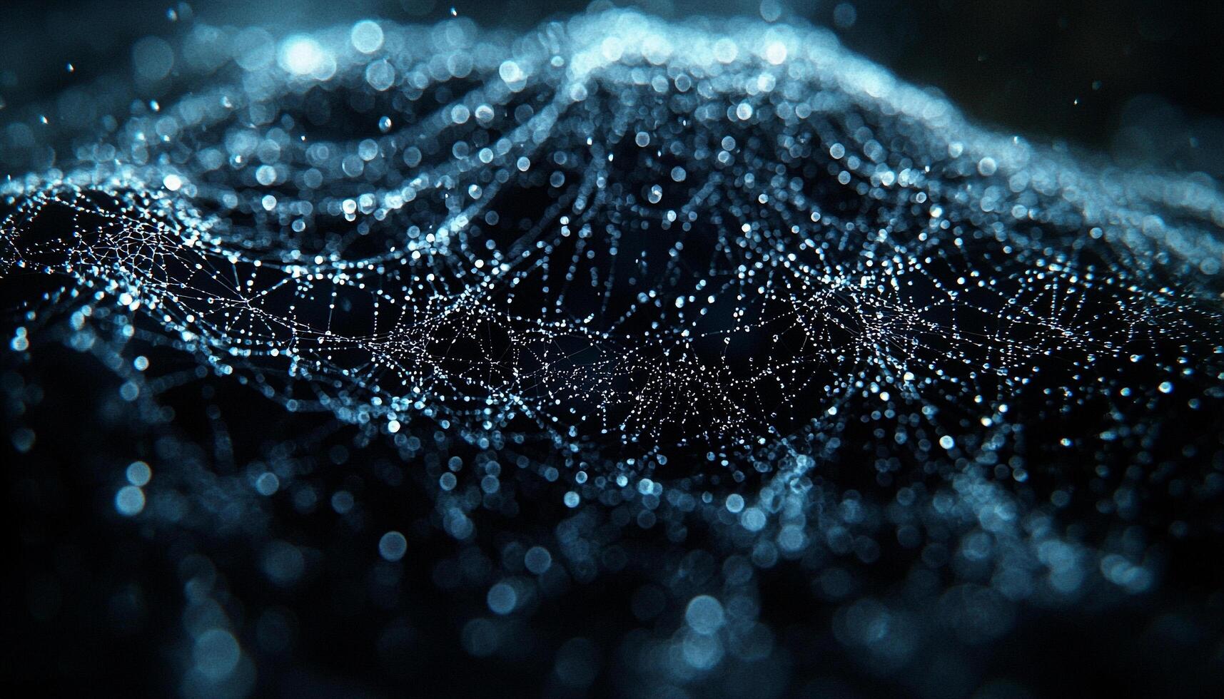 Shiny dew drops on wet dark backdrop glowing generated by AI photo