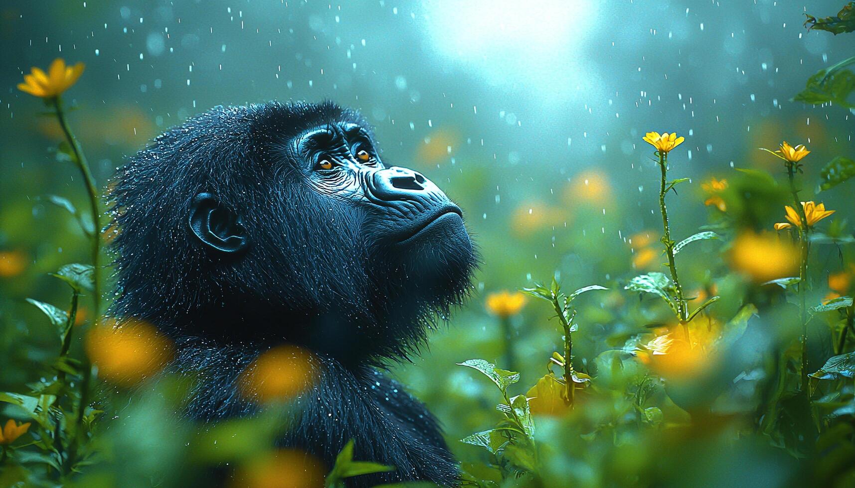 Monkey in Africa forest staring at green grass generated by AI photo