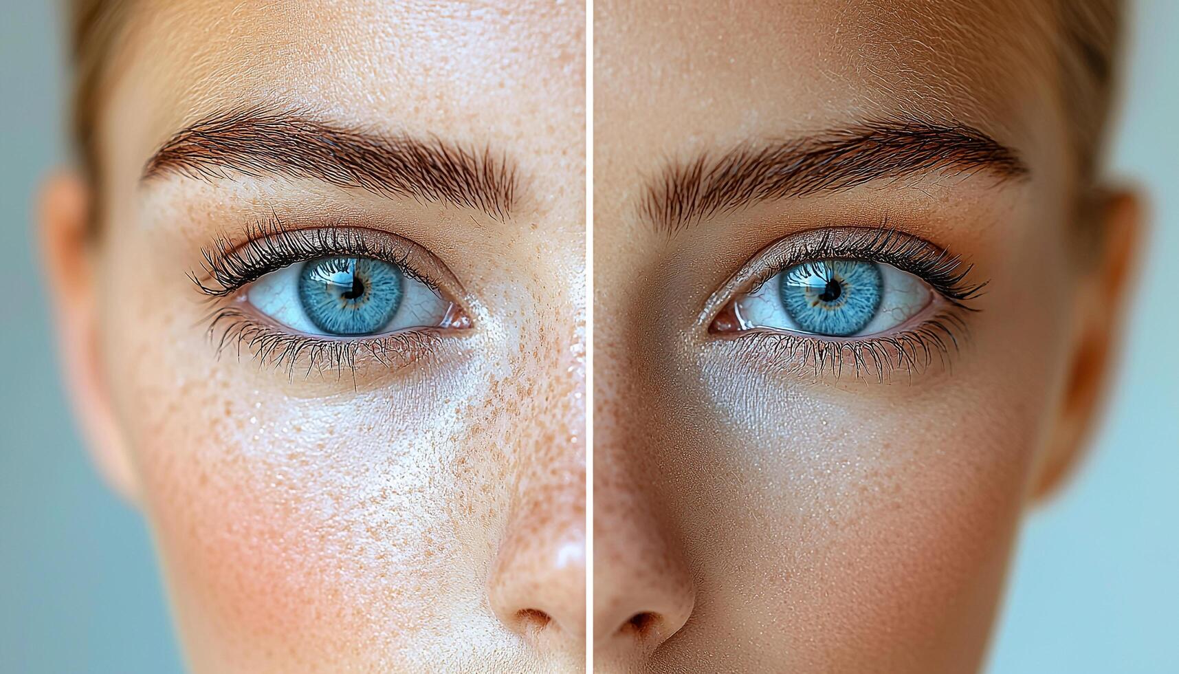 Beautiful woman staring with fresh healthy brown eyes generated by AI photo