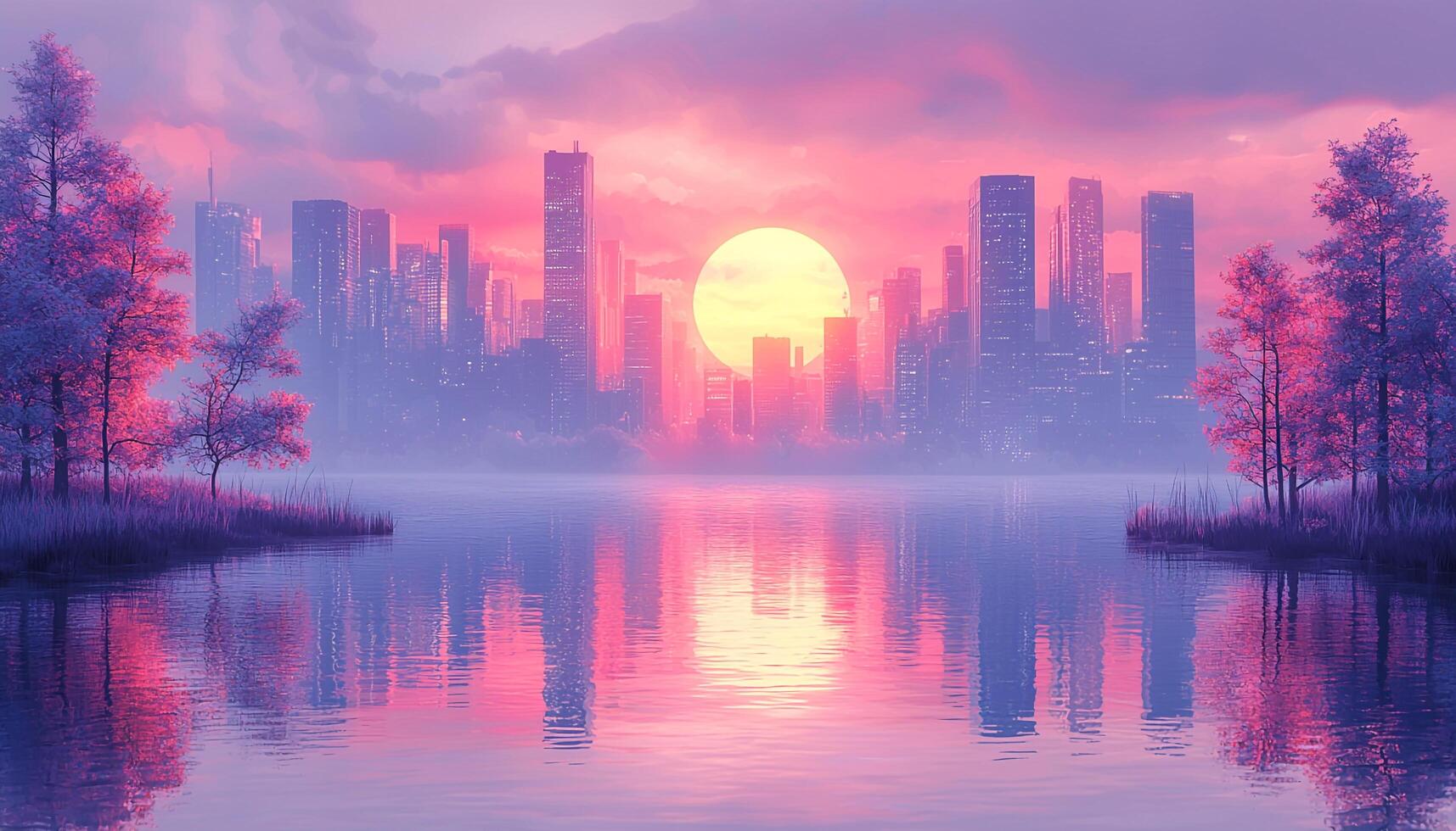 Cityscape reflection at dusk, skyscraper silhouette in twilight generated by AI photo