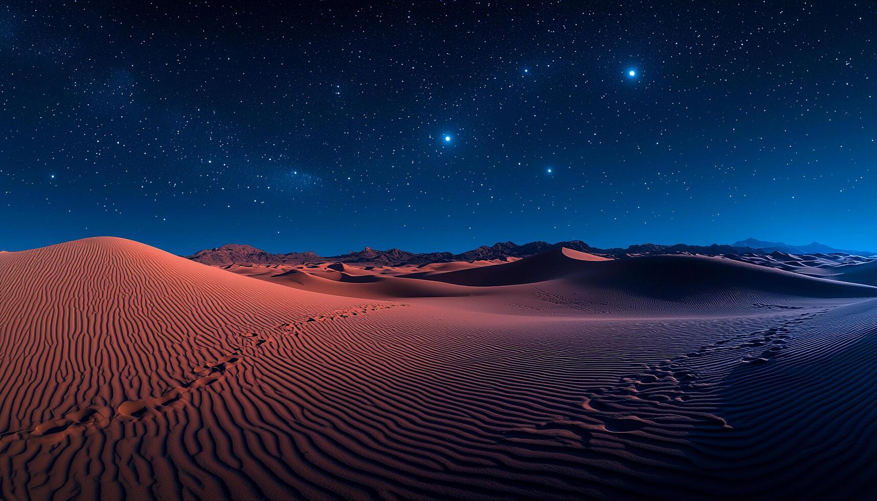 Night landscape with milky way, stars, and sand generated by AI photo