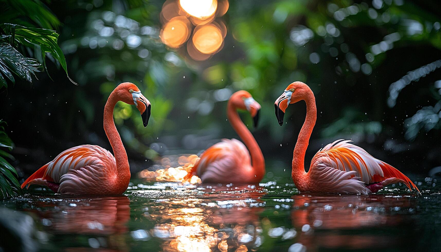 Beautiful swans in pond, vibrant colors reflecting nature generated by AI photo