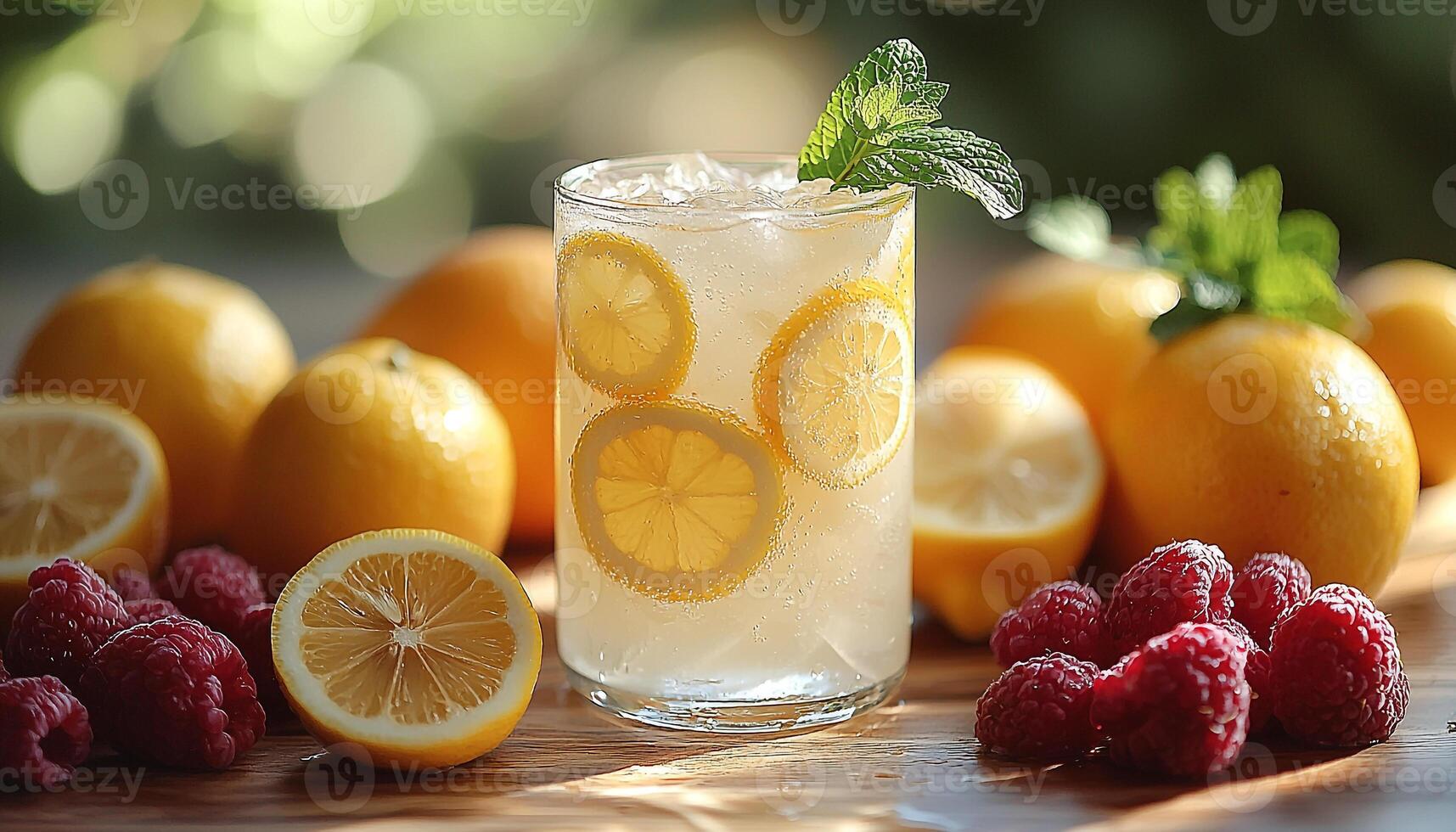 Refreshing citrus cocktail on rustic wooden table in summer generated by AI photo