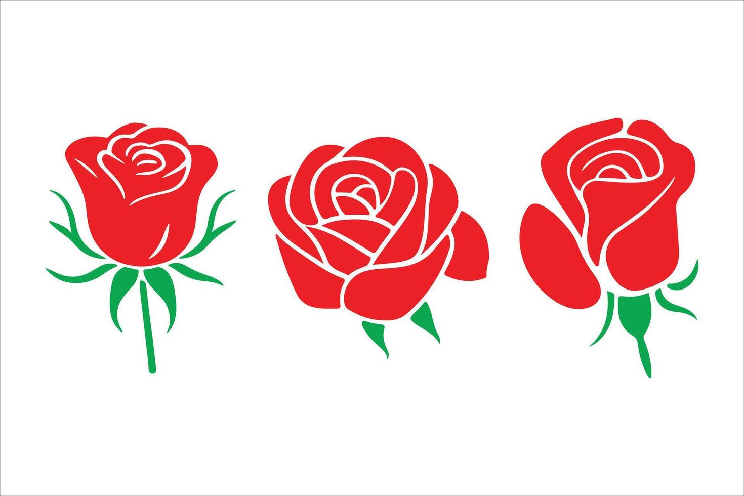 set of red rose flower, rose bud, rose clip art illustration vector