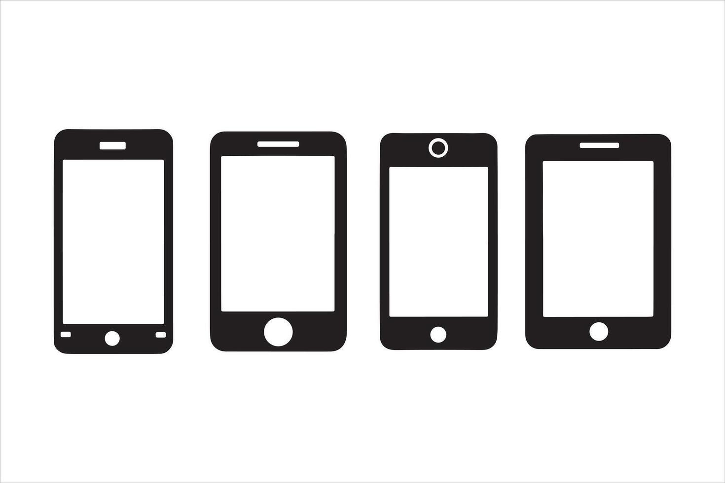 mobile phone set, smart phone, cell phone, tablet clip art silhouette illustration vector