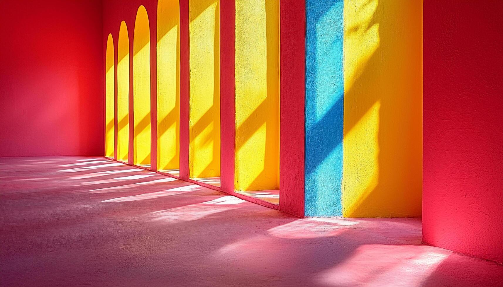 Bright sunlight illuminates modern empty apartment with vibrant colors generated by AI photo