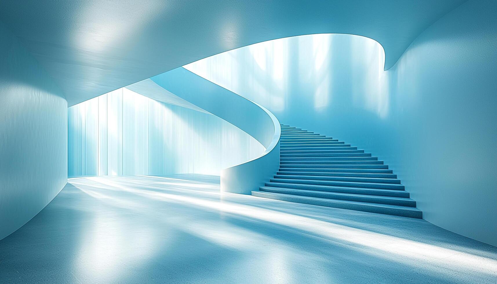 Futuristic staircase in modern building with bright light generated by AI photo
