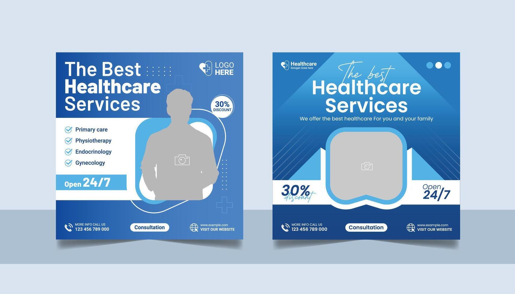 Medical healthcare business promotion social media posts design square web banner template vector