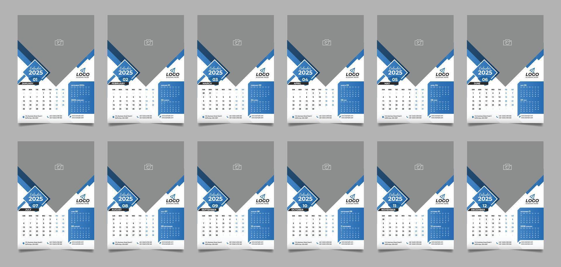 2025 Wall Calendar Printable Design Corporate Business Schedule Planner vector
