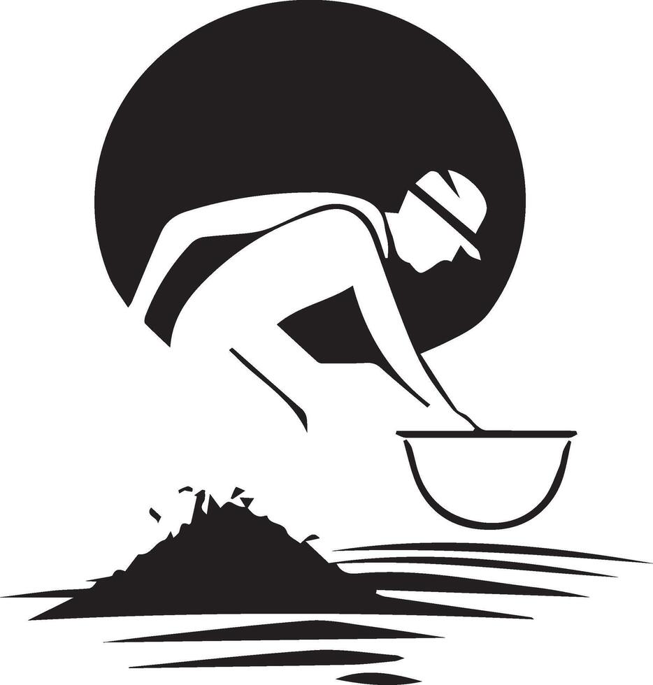 a black and white silhouette of a man digging in the dirt vector