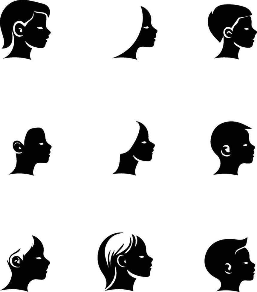 a set of silhouettes of people's heads vector
