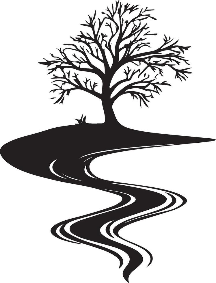 tree silhouette with river and water vector