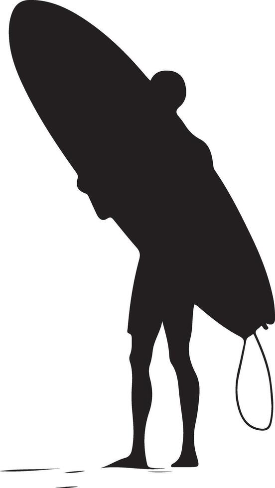silhouette of a surfer holding a surfboard vector
