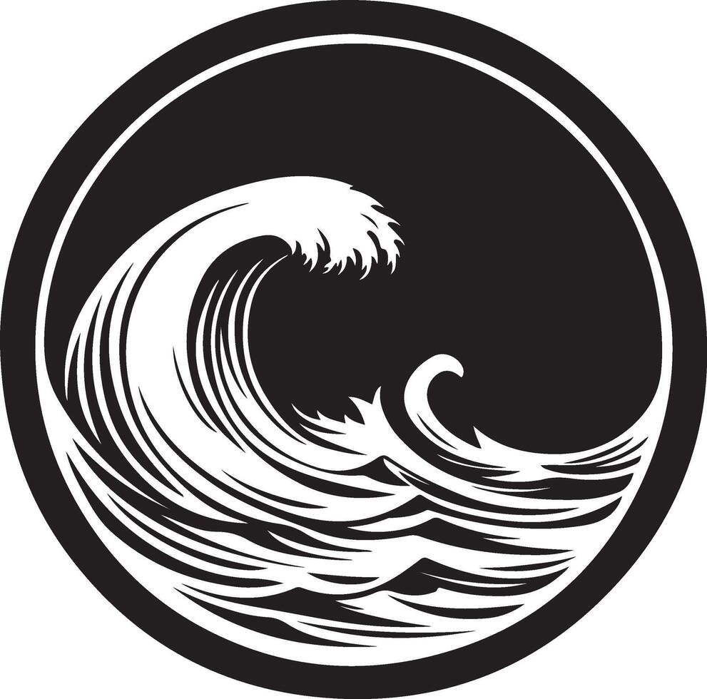 a black and white logo of a wave in a circle vector