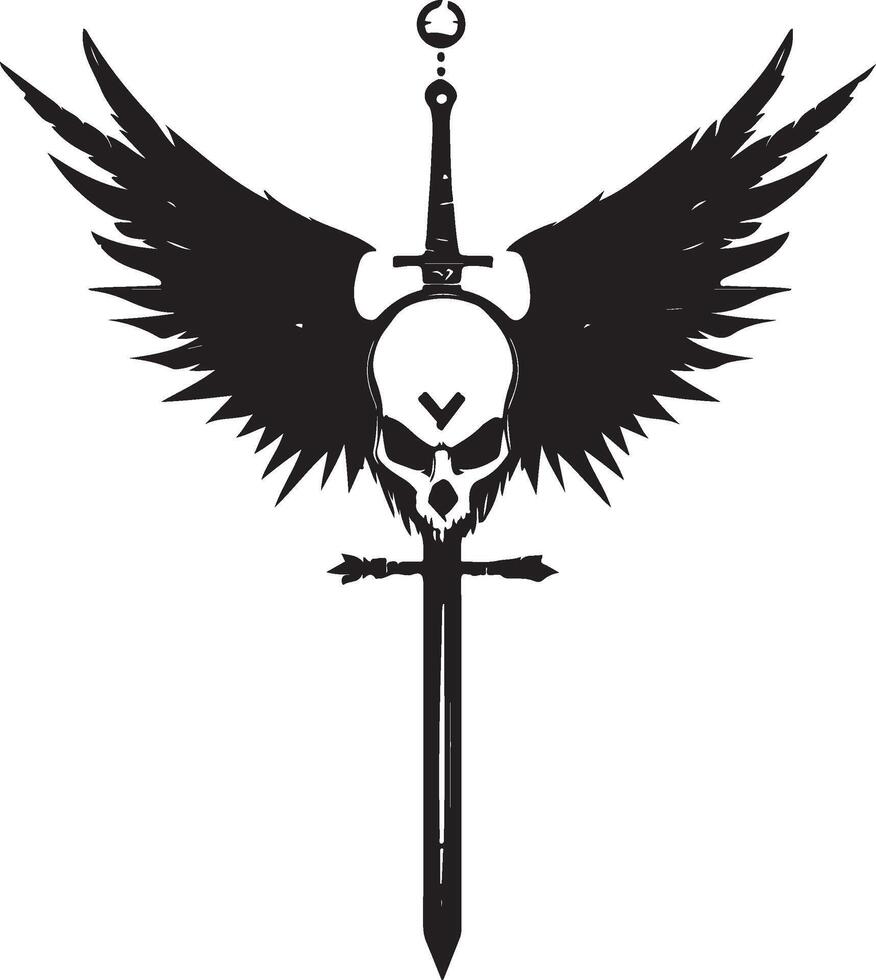 a skull with wings and a sword vector