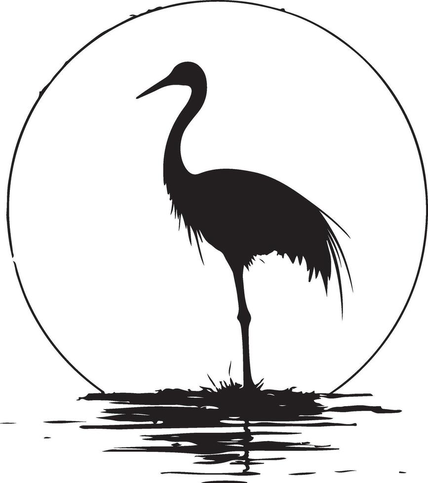 a silhouette of a crane standing on the water vector