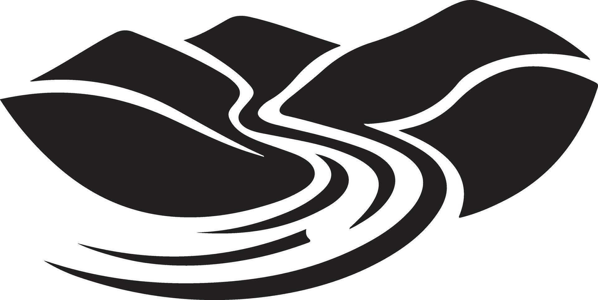 a black and white logo of a mountain with a river flowing through it vector