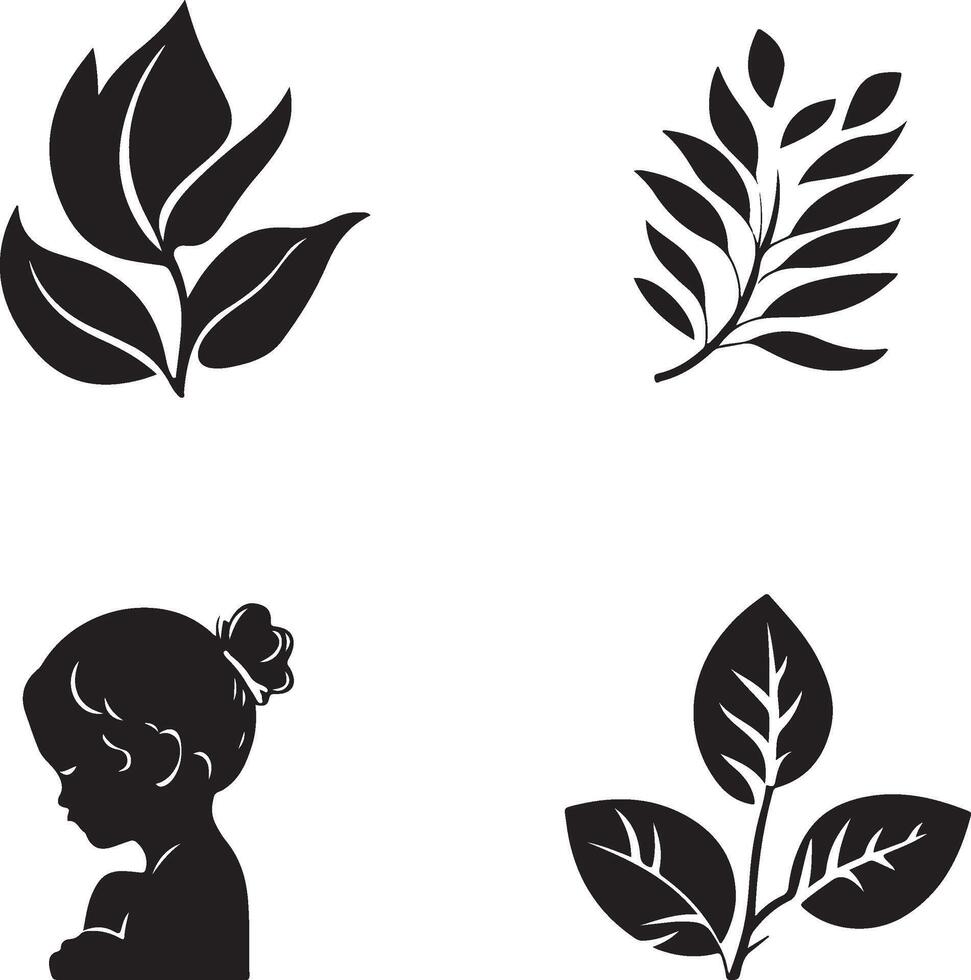 a set of four black and white icons of leaves and leaves vector