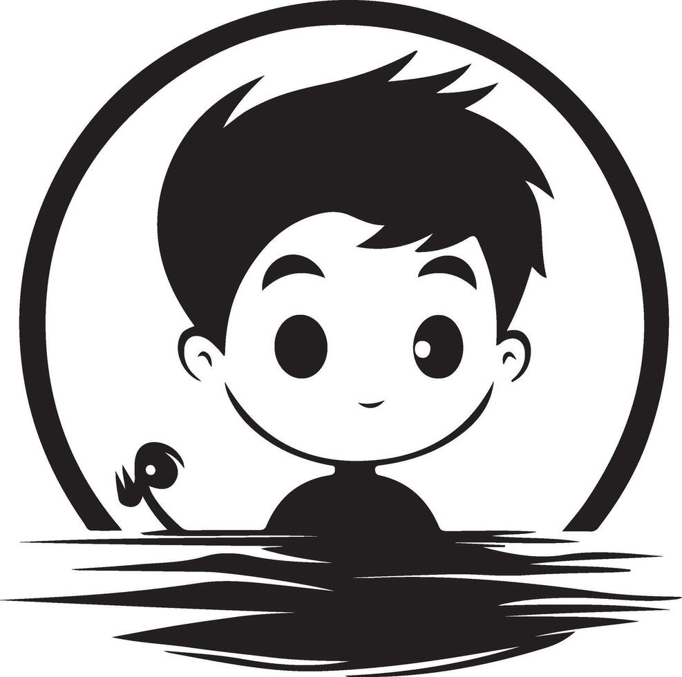 a cartoon boy in the water with a fish vector
