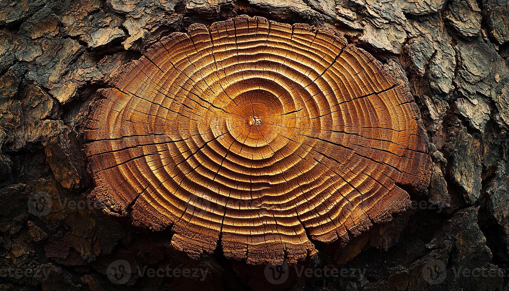 Tree trunk pattern in old forest, concentric tree ring generated by AI photo