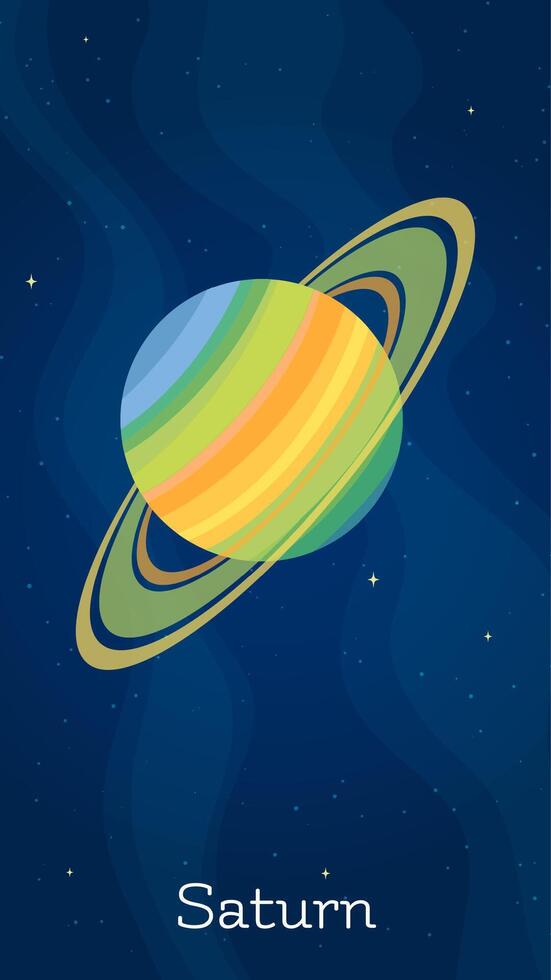 Star system planet Saturn illustration. Celestial sphere object graphic concept with space planet Saturn on starry night sky comic style vertical background for universe art decoration. vector