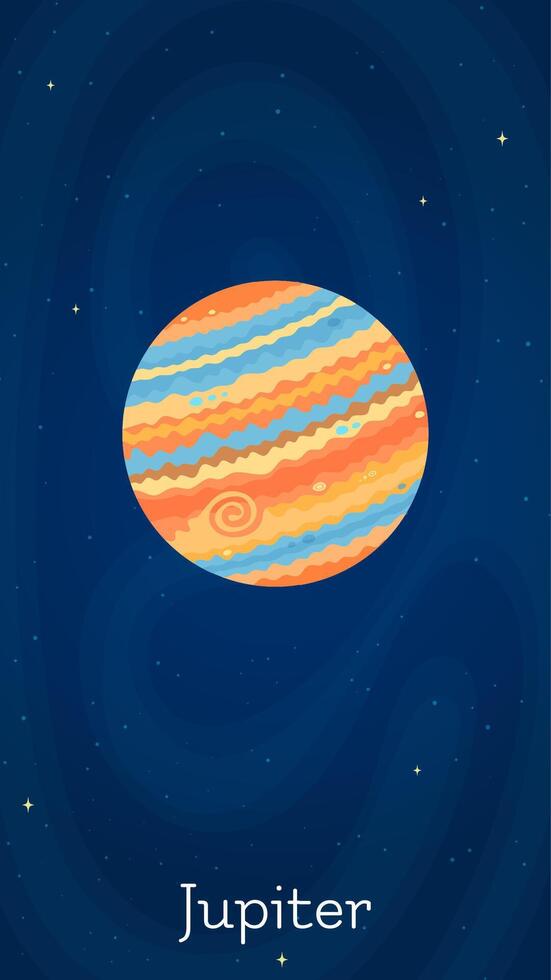 Solar system planet Jupiter illustration. Celestial sphere object graphic concept with space planet Jupiter on starry night sky comic style background for astronomy science graphic design vector