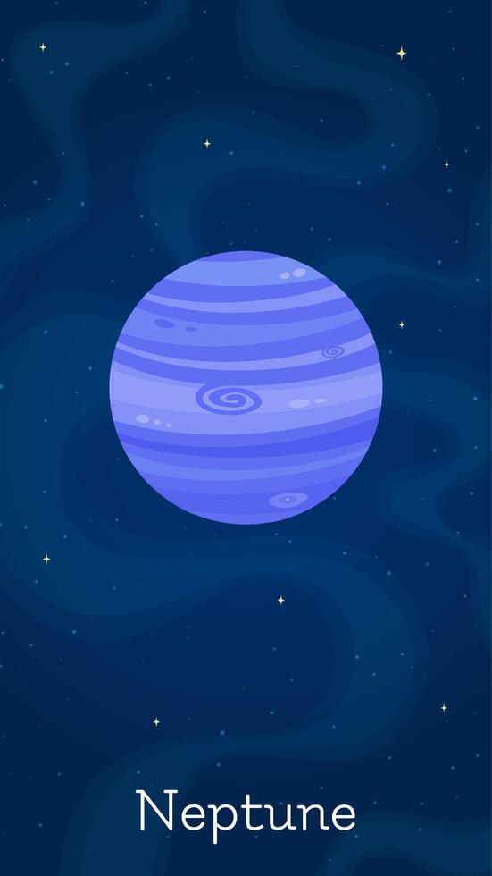 Flat space planet Neptune illustration. Astronomical object art concept on night sky vertical space background with flat style planet Neptune for astronomy science graphic design vector