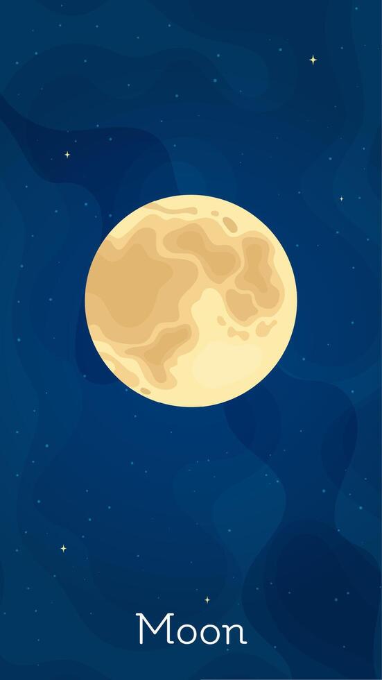 Solar system satelite Moon illustration. Celestial object art concept with isolated satelite Moon in solar system on dark blue vertical space background for astrology universe graphic design vector