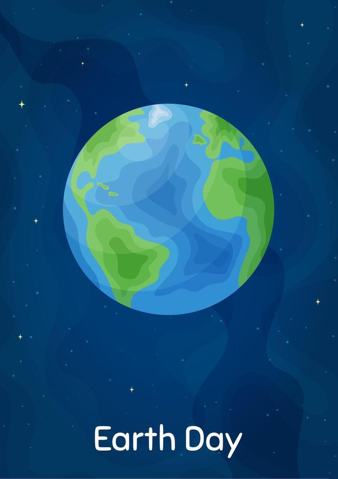 World Earth Day ecology protection poster. Vertical starry blue background with cartoon style planet Earth. Environment concept banner, saving ecology and global recycling program concept vector