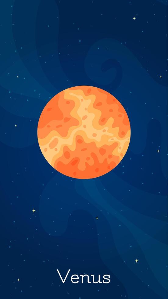Cartoon space planet Venus illustration. Celestial object art concept with isolated planet Venus in solar system on dark blue vertical background for space decoration design concept vector
