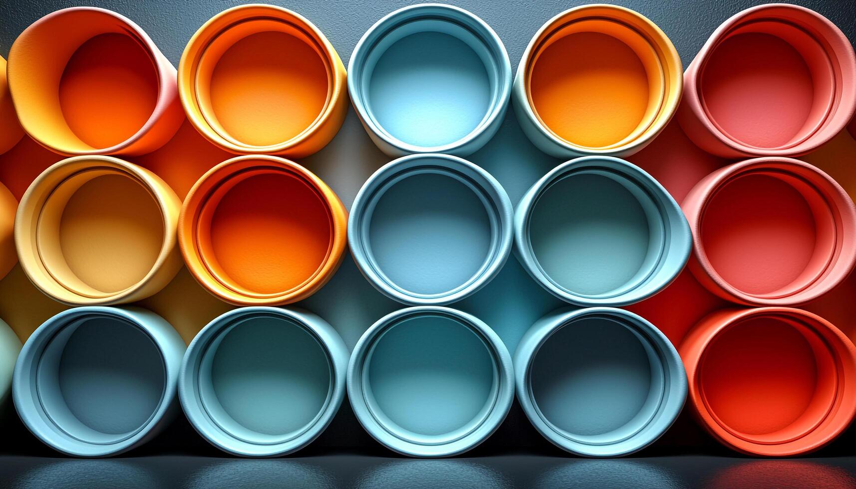 Vibrant colors in a row, shiny metal container generated by AI photo
