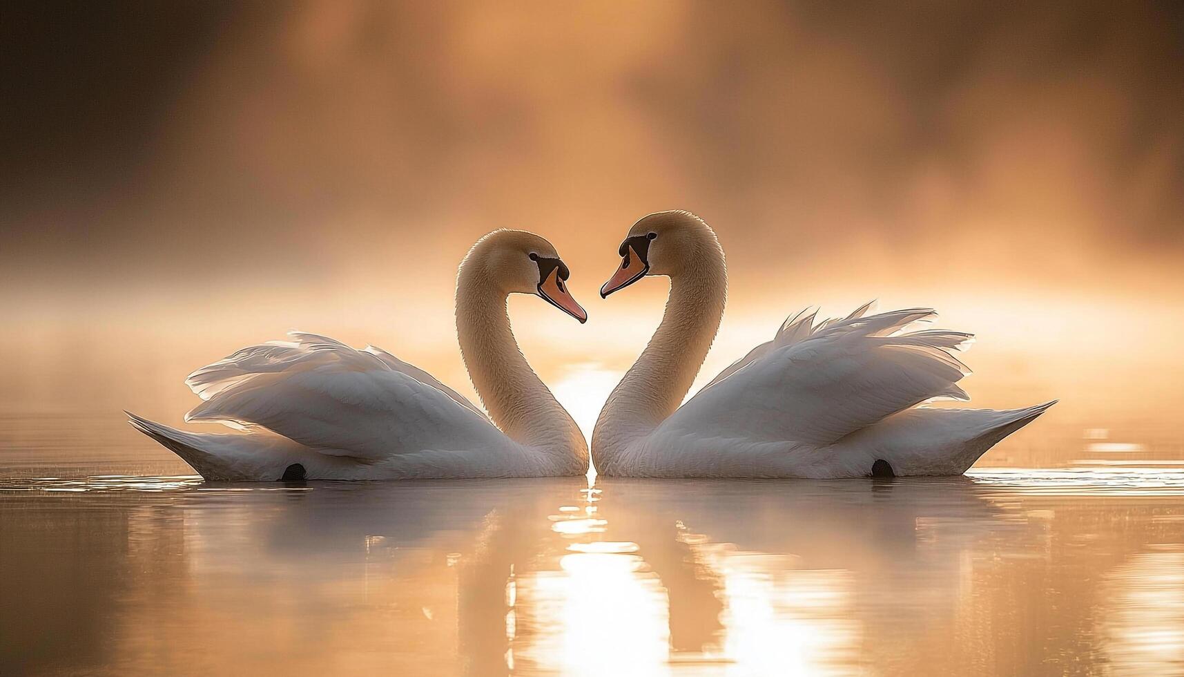 Swan reflection in water, nature beauty at sunset generated by AI photo
