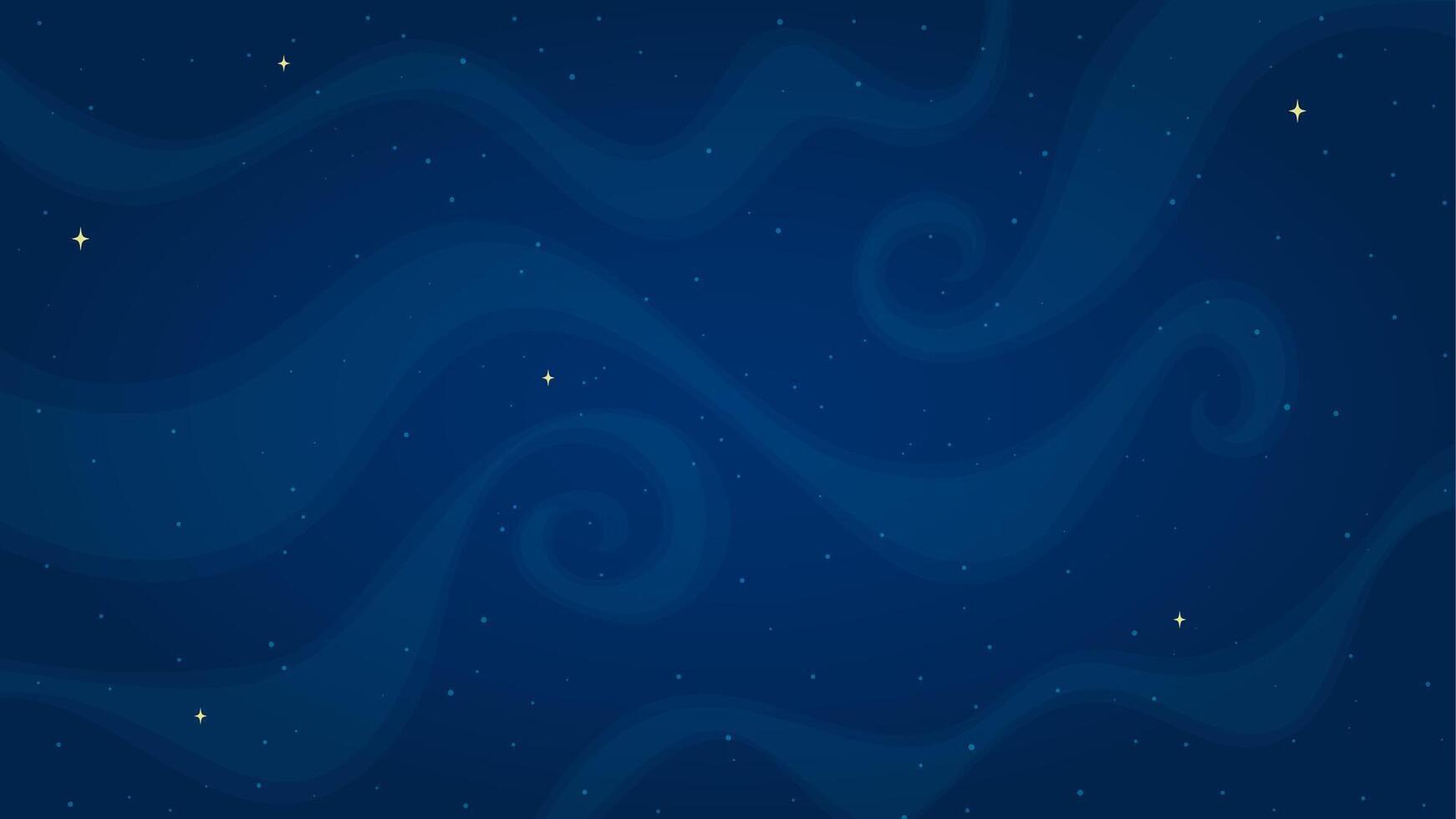 Dark blue space background illustration. Flat style horizontal space backdrop with abstract star systems on blue color background for astronomy wallpaper design or children science graphic. vector